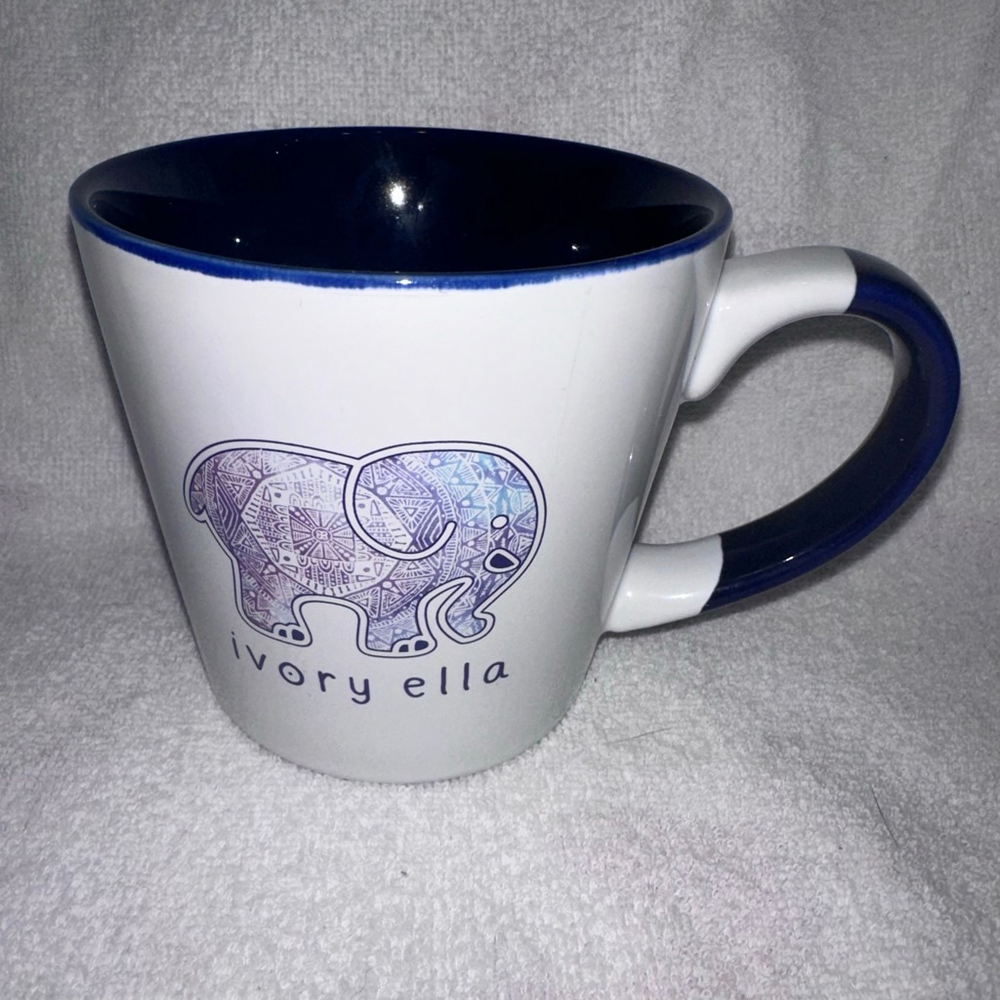 NWOT Ivory Ella Double Print Ceramic Coffee Mug 16oz Elephant Retired Print